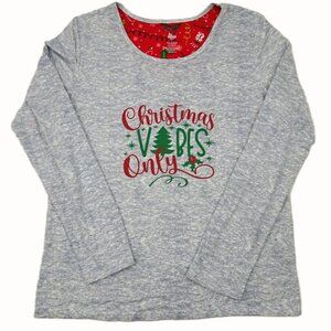 Mistle Toes Christmas Pajama Top Large SOFT! Christmas Vibes Only Heather Gray L
